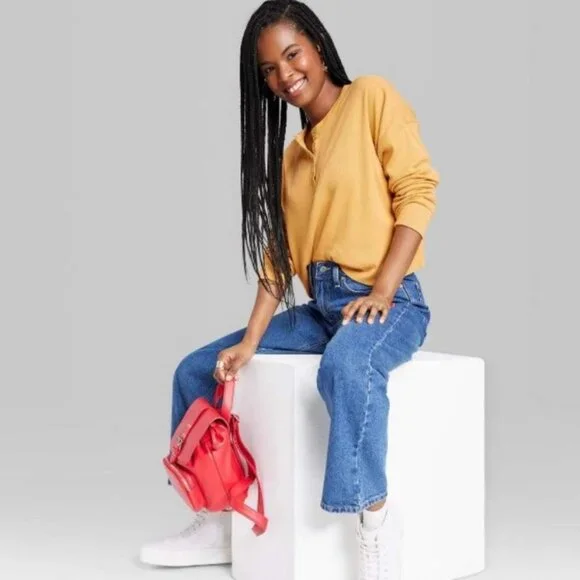 Wild Fable™ - Women's Long Sleeve Henley T-Shirt XS Dark Gold - Picture 3 of 7